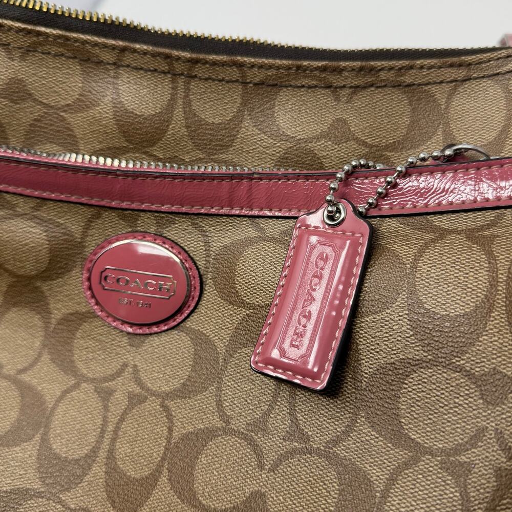 Coach Signature File Crossbody Bag Khaki Pink Leather - Picture 9 of 12
